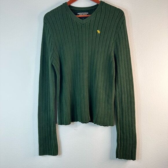 Vintage Abercrombie & Fitch Green Ribbed Knit Sweater Womens Medium Heavyweight - Picture 1 of 7